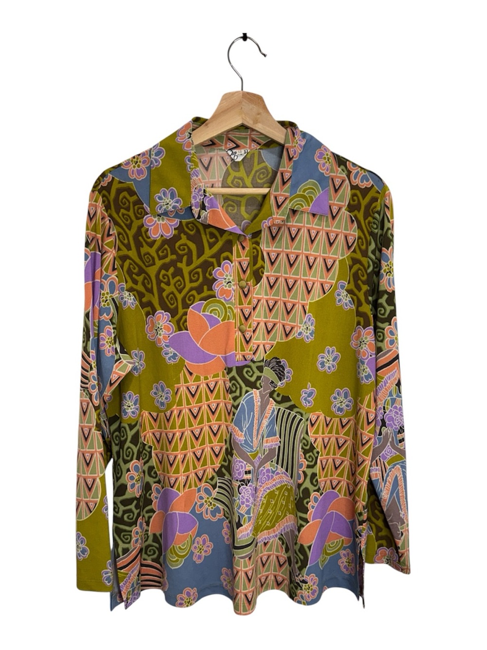 Vintage Japanese Psychedelic Mod Art Print Blouse M/L Retro Boho Top